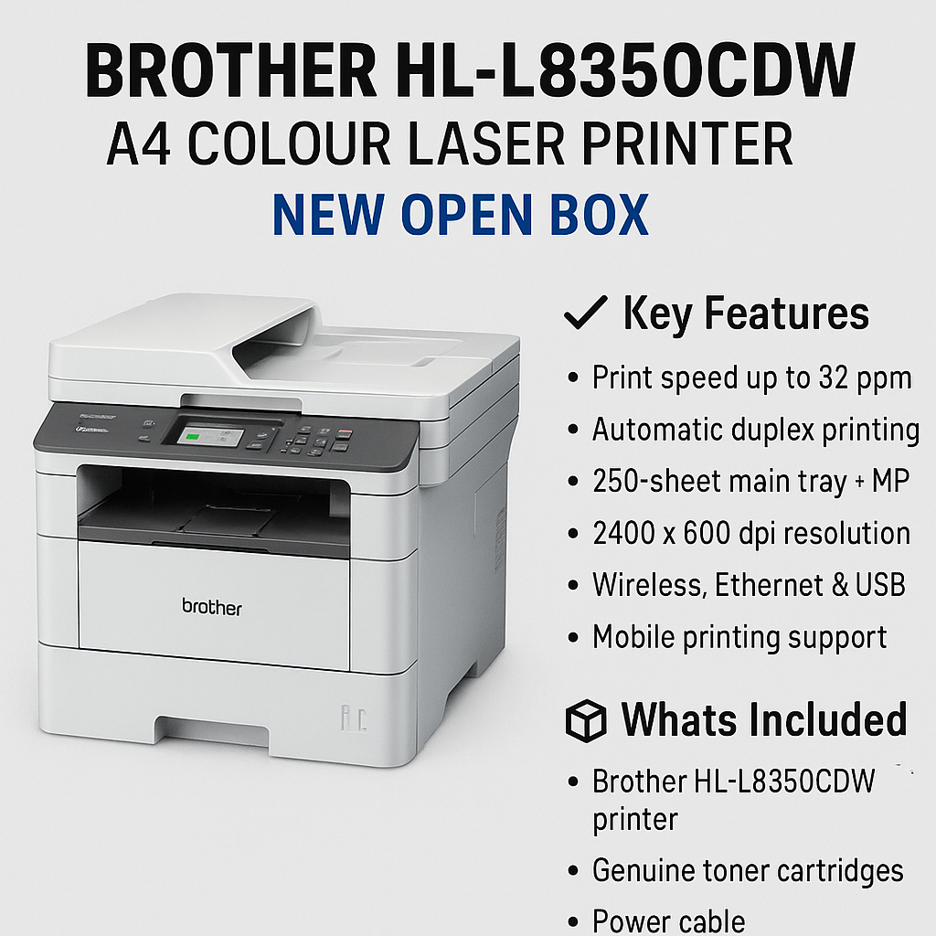 Brother HL-L8350CDW A4 Colour Laser Printer – 32ppm, Duplex, Wi-Fi, Secure Print – New Open Box