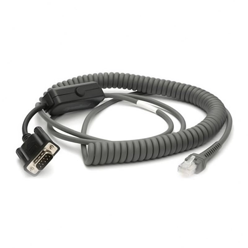 Zebra 12ft (3.7m) Coiled RS232 Serial Cable (CBA-R12-C12ZAR) - Printer Genie Ltd