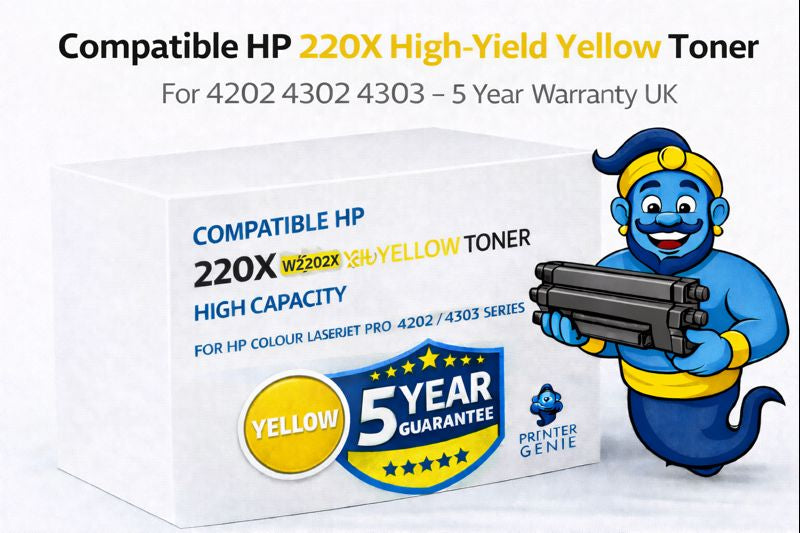 Compatible HP 220X High-Yield Yellow Toner For 4202 4302 4303 – 5yr Warranty UK